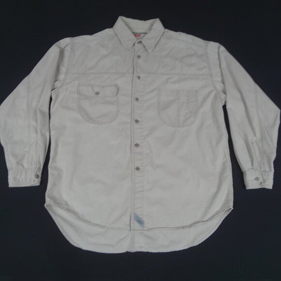LEVI'S LEVI STRAUSS BUTTON UP TAN OFF WHITE DENIM MENS LARGE SHIRT K938 - Picture 1 of 10